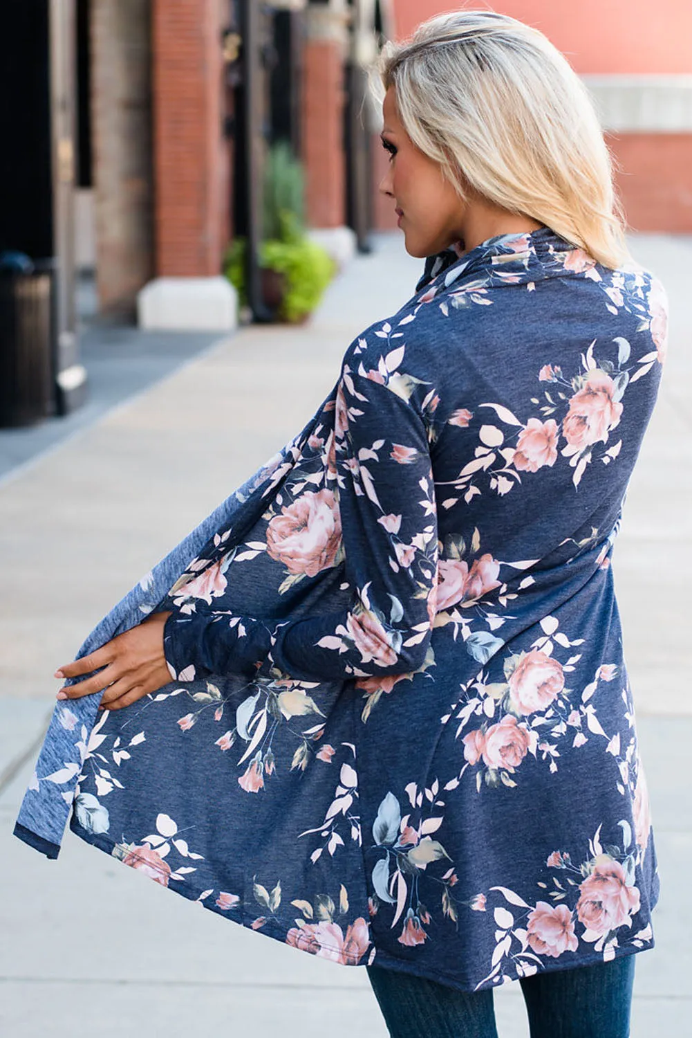 Sexy Navy Floral Print Lightweight Cardigan