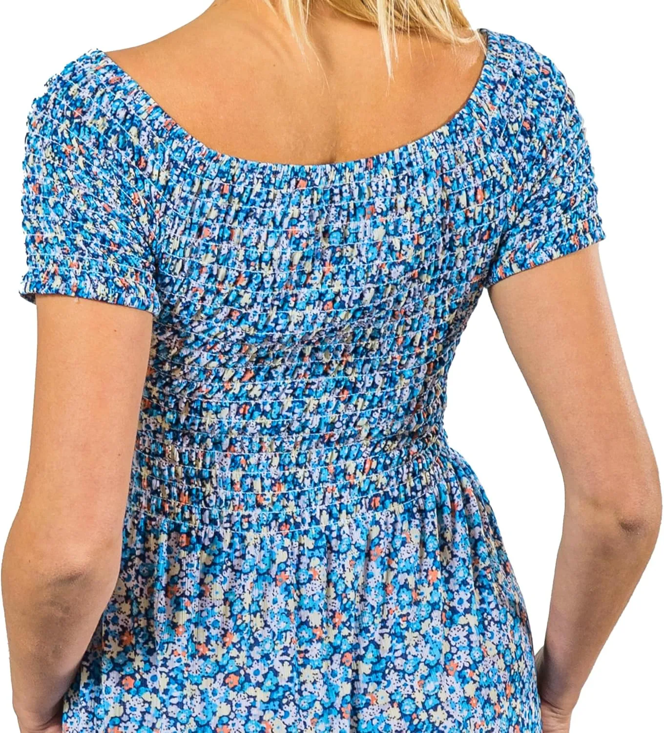 Short Sleeve Smocked Midi Sundress, Smocked Dress Vacation Outfits Summer Long Dress, Beachy Dresses for Women 2024