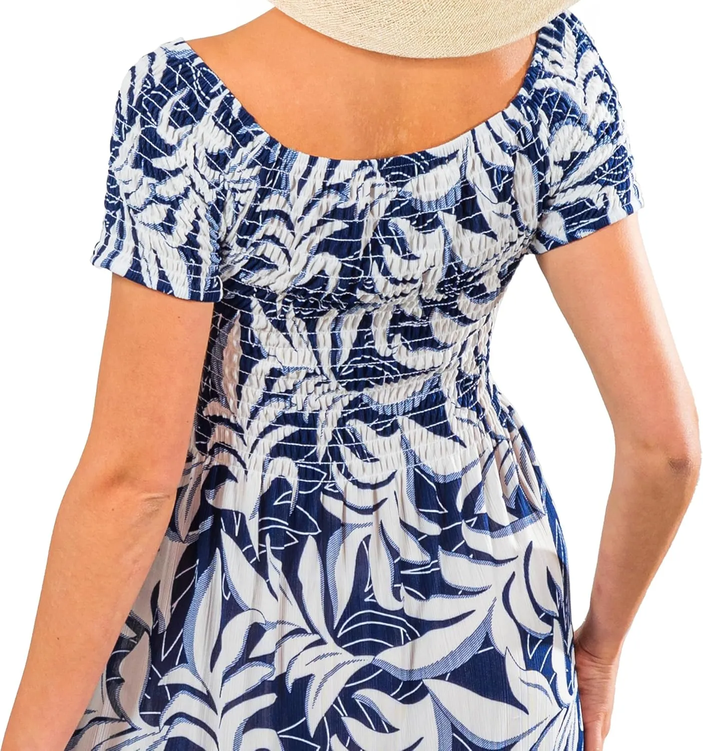 Short Sleeve Smocked Midi Sundress, Smocked Dress Vacation Outfits Summer Long Dress, Beachy Dresses for Women 2024