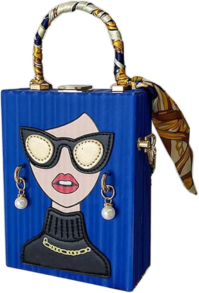 Sister Amy Funky 3D Lady Face PU Leather Handbag - Multi-Functional Top Handle Satchel, Tote, and Crossbody Shoulder Bag