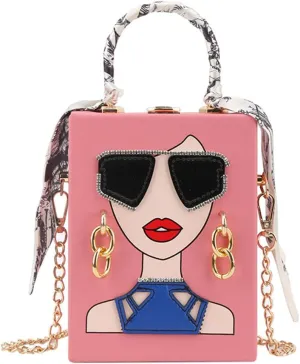 Sister Amy Funky 3D Lady Face PU Leather Handbag - Multi-Functional Top Handle Satchel, Tote, and Crossbody Shoulder Bag