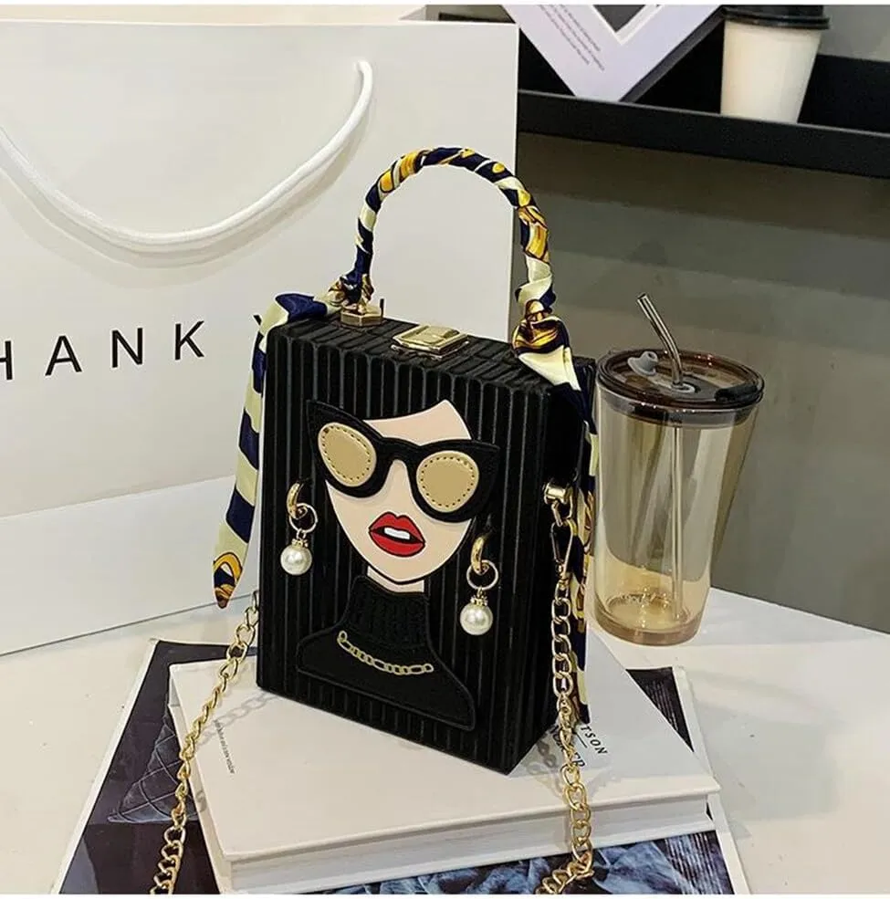 Sister Amy Funky 3D Lady Face PU Leather Handbag - Multi-Functional Top Handle Satchel, Tote, and Crossbody Shoulder Bag