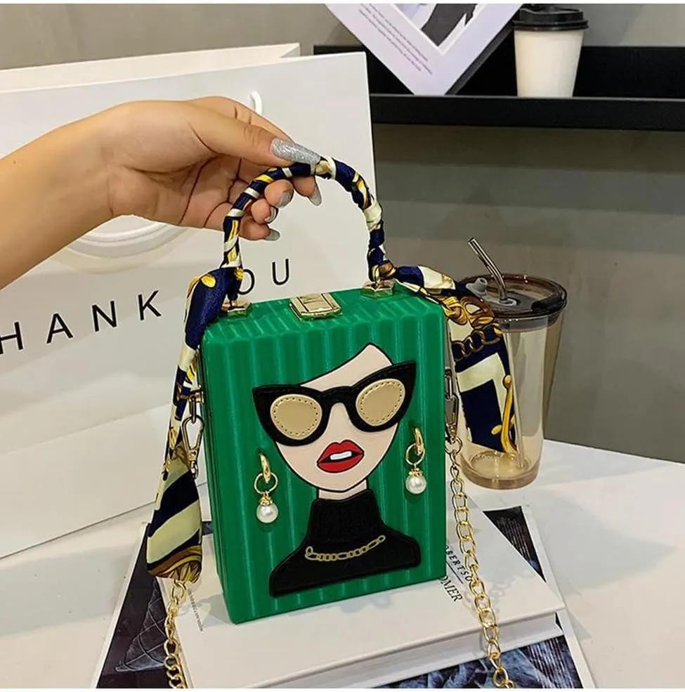 Sister Amy Funky 3D Lady Face PU Leather Handbag - Multi-Functional Top Handle Satchel, Tote, and Crossbody Shoulder Bag