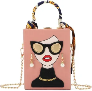 Sister Amy Funky 3D Lady Face PU Leather Handbag - Multi-Functional Top Handle Satchel, Tote, and Crossbody Shoulder Bag