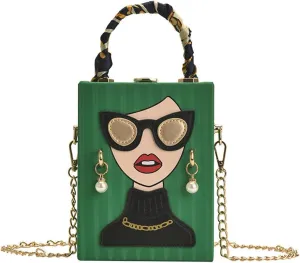 Sister Amy Funky 3D Lady Face PU Leather Handbag - Multi-Functional Top Handle Satchel, Tote, and Crossbody Shoulder Bag