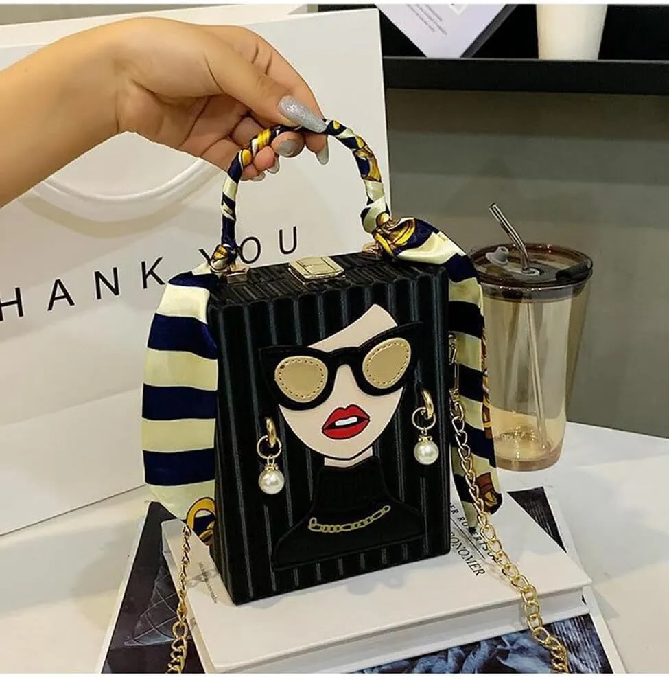 Sister Amy Funky 3D Lady Face PU Leather Handbag - Multi-Functional Top Handle Satchel, Tote, and Crossbody Shoulder Bag