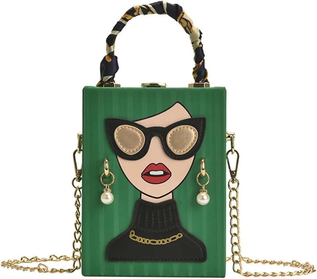 Sister Amy Funky 3D Lady Face PU Leather Handbag - Multi-Functional Top Handle Satchel, Tote, and Crossbody Shoulder Bag