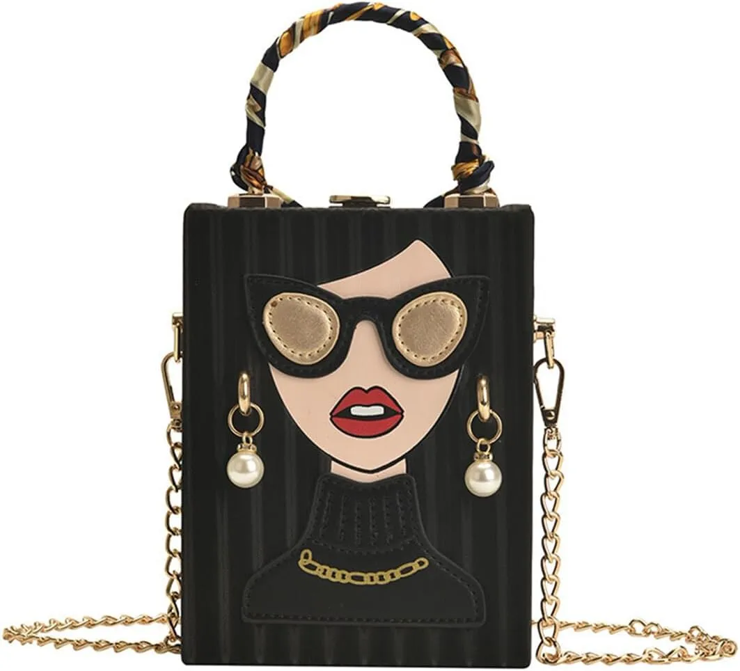 Sister Amy Funky 3D Lady Face PU Leather Handbag - Multi-Functional Top Handle Satchel, Tote, and Crossbody Shoulder Bag