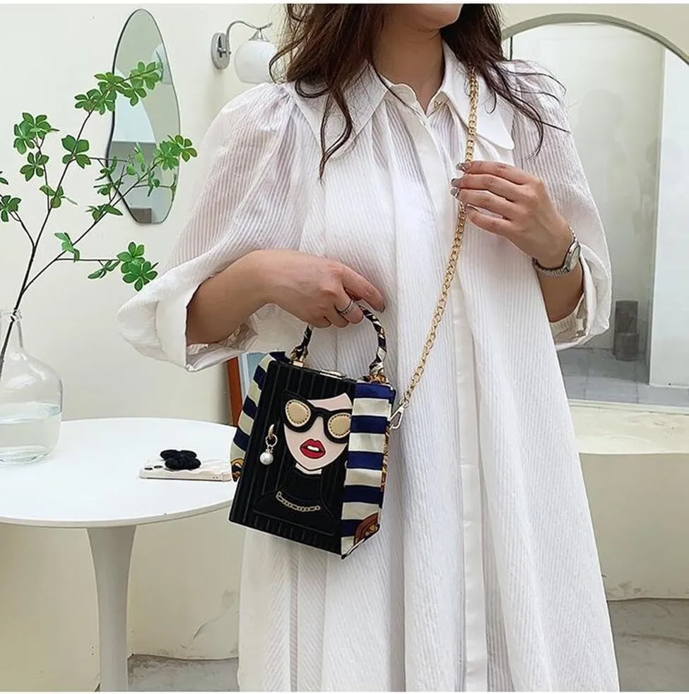 Sister Amy Funky 3D Lady Face PU Leather Handbag - Multi-Functional Top Handle Satchel, Tote, and Crossbody Shoulder Bag
