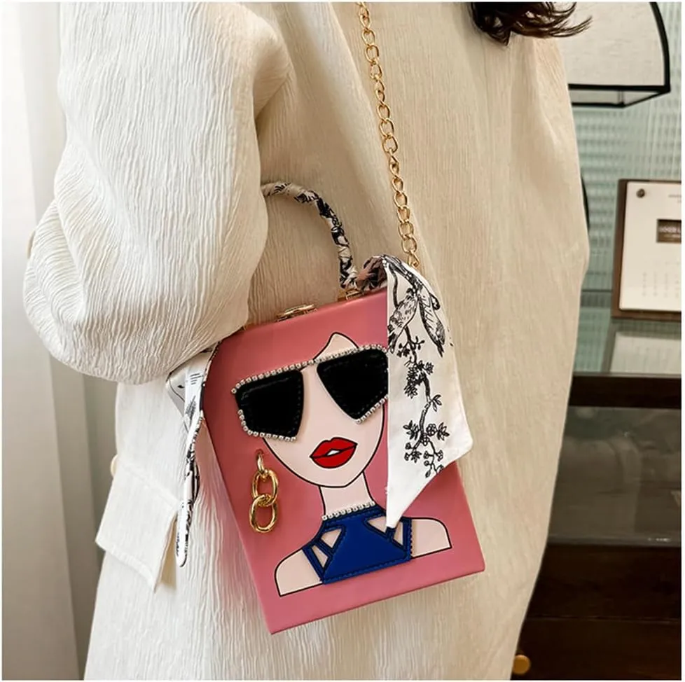 Sister Amy Funky 3D Lady Face PU Leather Handbag - Multi-Functional Top Handle Satchel, Tote, and Crossbody Shoulder Bag