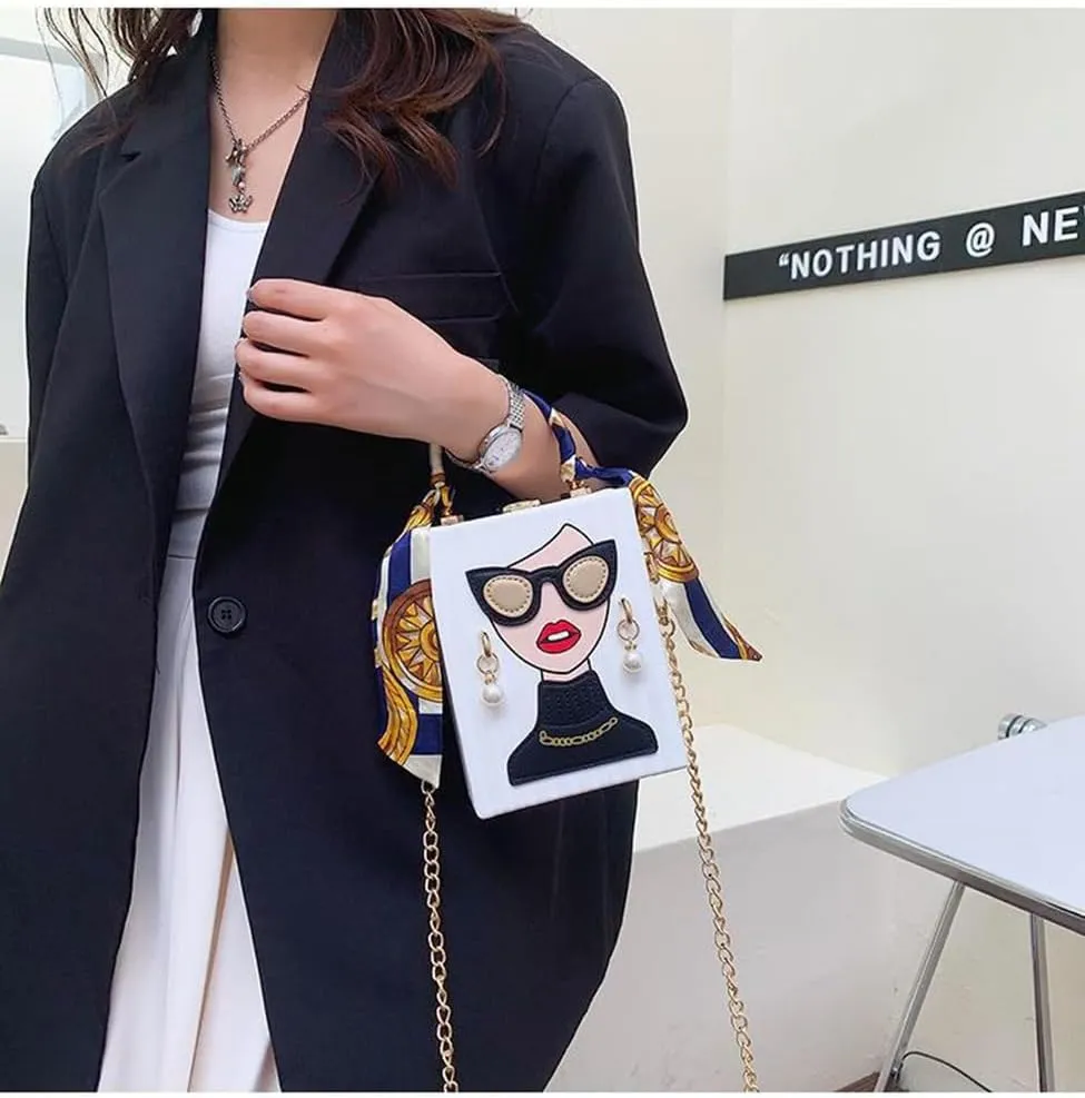 Sister Amy Funky 3D Lady Face PU Leather Handbag - Multi-Functional Top Handle Satchel, Tote, and Crossbody Shoulder Bag