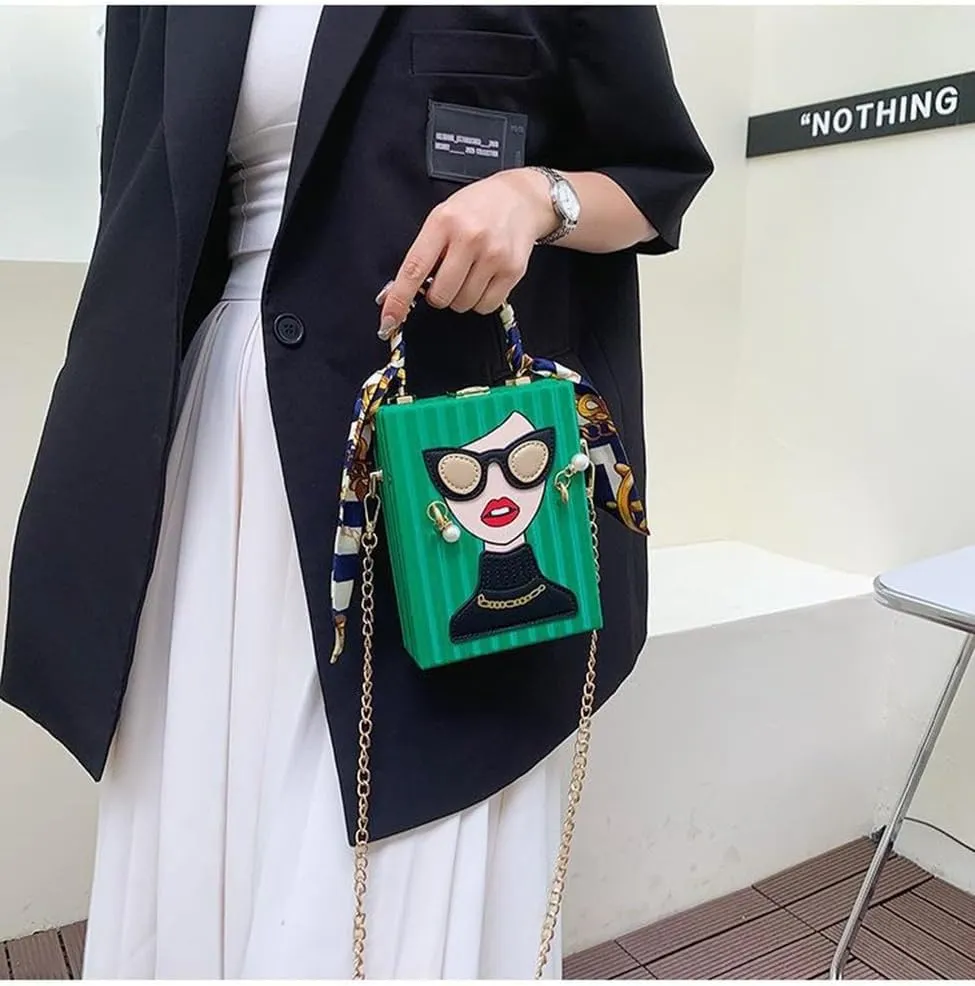 Sister Amy Funky 3D Lady Face PU Leather Handbag - Multi-Functional Top Handle Satchel, Tote, and Crossbody Shoulder Bag