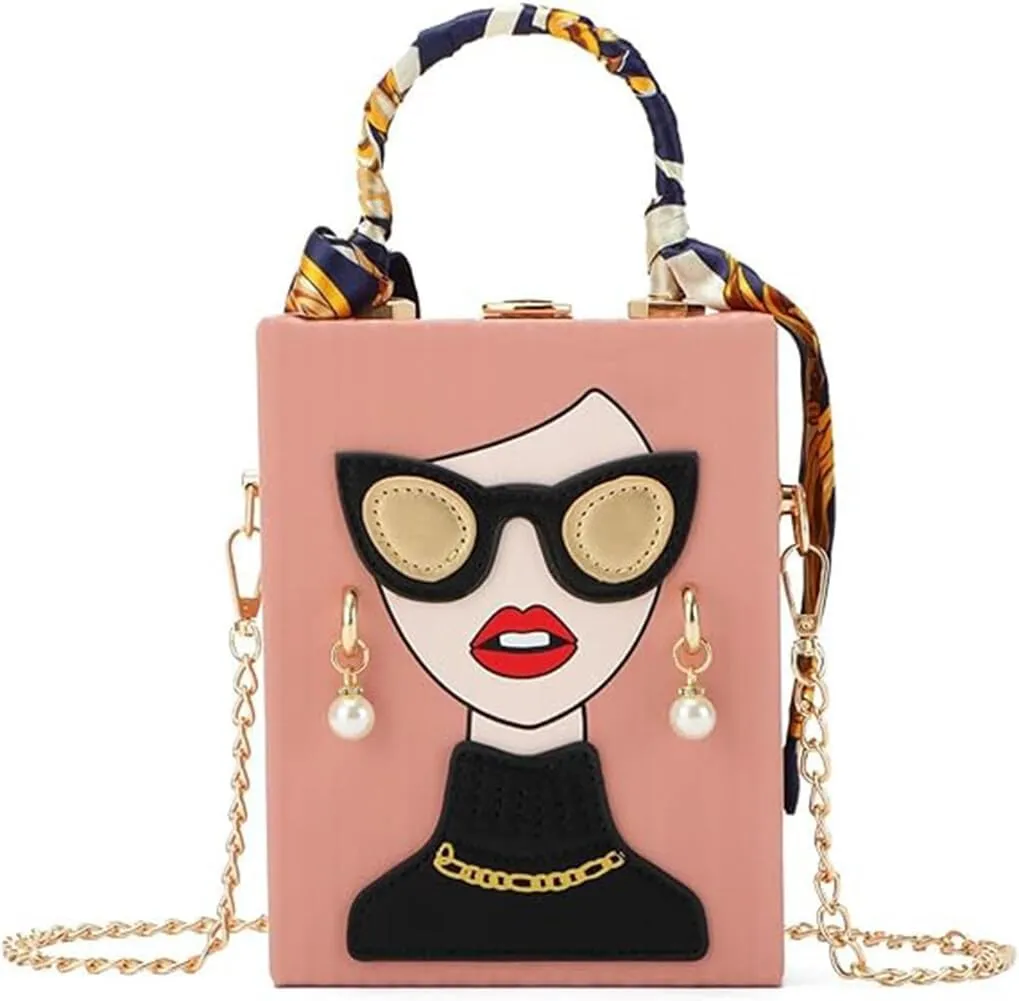 Sister Amy Funky 3D Lady Face PU Leather Handbag - Multi-Functional Top Handle Satchel, Tote, and Crossbody Shoulder Bag