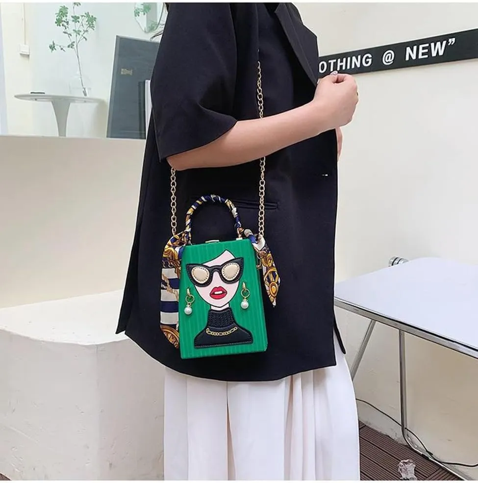 Sister Amy Funky 3D Lady Face PU Leather Handbag - Multi-Functional Top Handle Satchel, Tote, and Crossbody Shoulder Bag