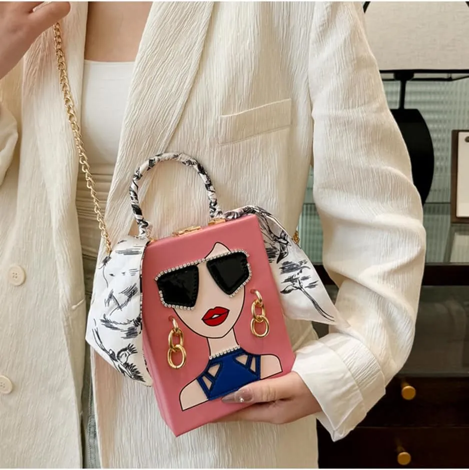 Sister Amy Funky 3D Lady Face PU Leather Handbag - Multi-Functional Top Handle Satchel, Tote, and Crossbody Shoulder Bag