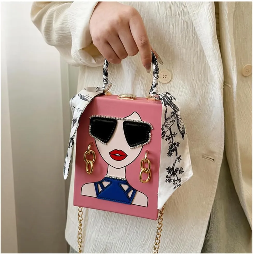 Sister Amy Funky 3D Lady Face PU Leather Handbag - Multi-Functional Top Handle Satchel, Tote, and Crossbody Shoulder Bag