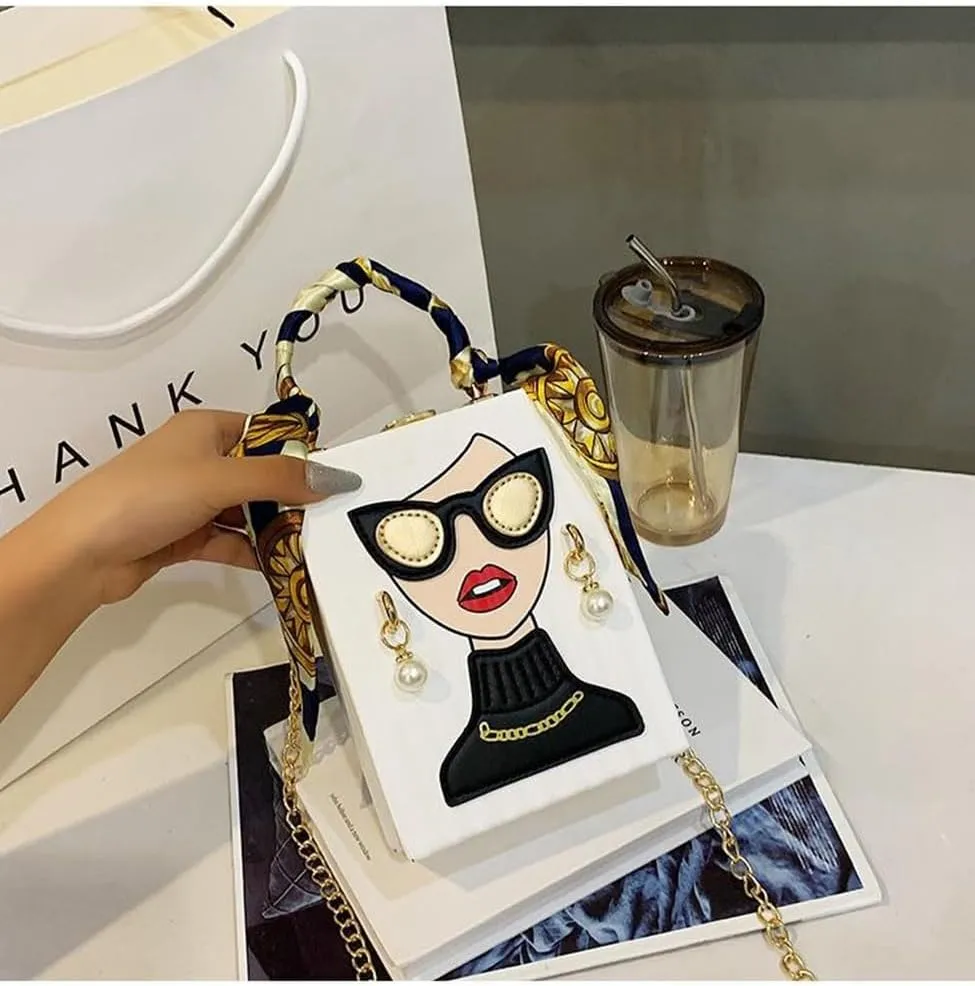 Sister Amy Funky 3D Lady Face PU Leather Handbag - Multi-Functional Top Handle Satchel, Tote, and Crossbody Shoulder Bag