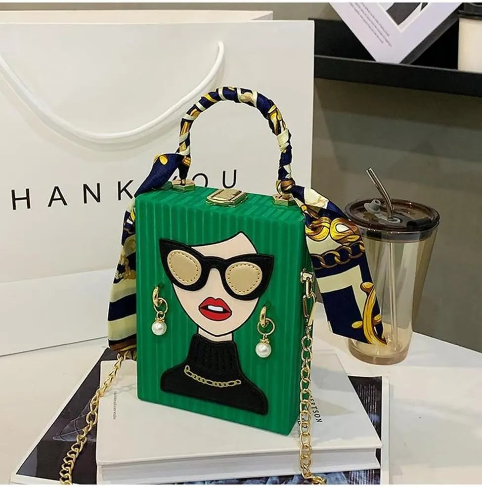 Sister Amy Funky 3D Lady Face PU Leather Handbag - Multi-Functional Top Handle Satchel, Tote, and Crossbody Shoulder Bag