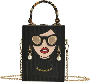 Sister Amy Funky 3D Lady Face PU Leather Handbag - Multi-Functional Top Handle Satchel, Tote, and Crossbody Shoulder Bag