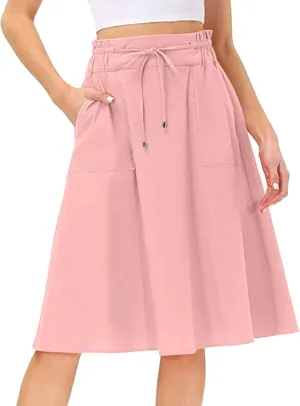 Skirts for Women High Waist A-Line Midi Skirt with Tie Waist, Functional and Stylish for Casual or Work Wear