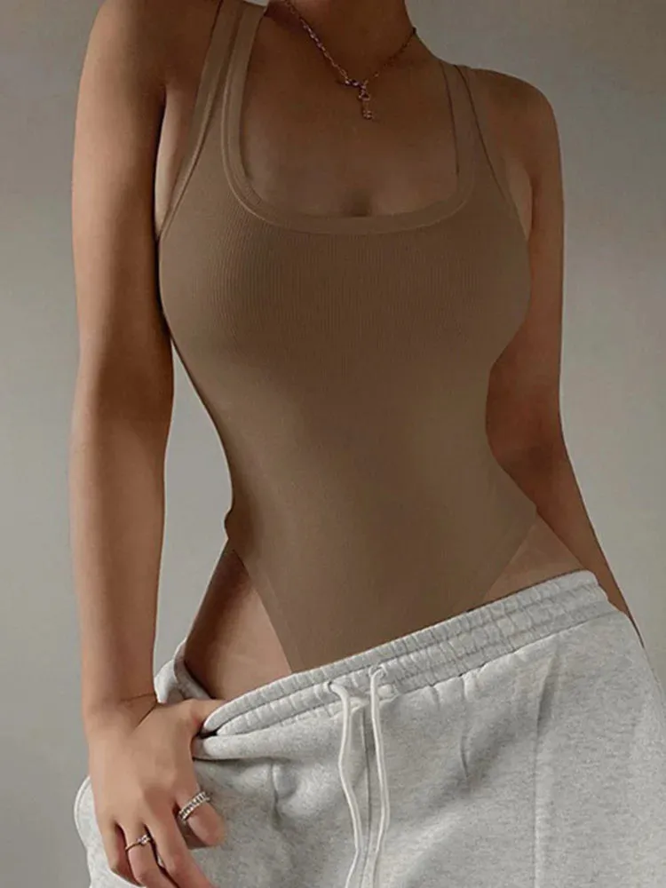 Sleeveless Knit Bodysuit, Sexy Off-Shoulder Halter Top, Clubwear for Women