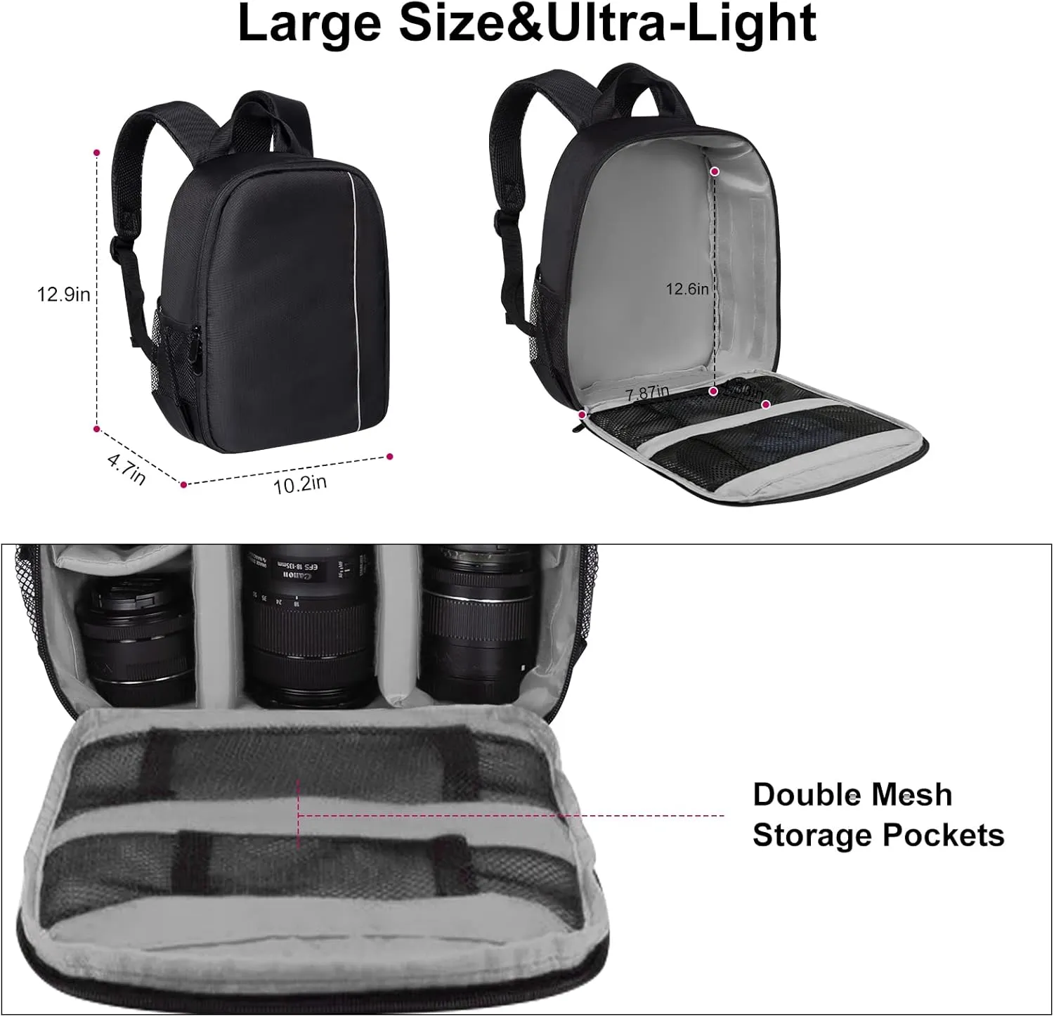 Small Camera Backpack, DSLR/SLR/Mirrorless Photographers Camera Bag, Multi-Functional Waterproof Camera Case for Women Men, with Canon/Nikon/Sony, Gray