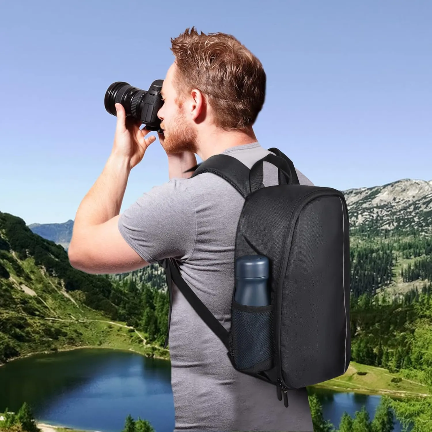 Small Camera Backpack, DSLR/SLR/Mirrorless Photographers Camera Bag, Multi-Functional Waterproof Camera Case for Women Men, with Canon/Nikon/Sony, Gray