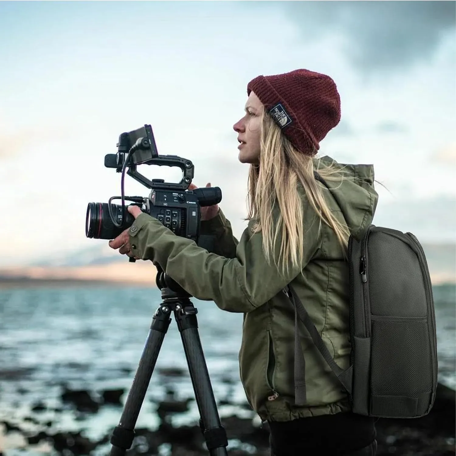 Small Camera Backpack, DSLR/SLR/Mirrorless Photographers Camera Bag, Multi-Functional Waterproof Camera Case for Women Men, with Canon/Nikon/Sony, Gray