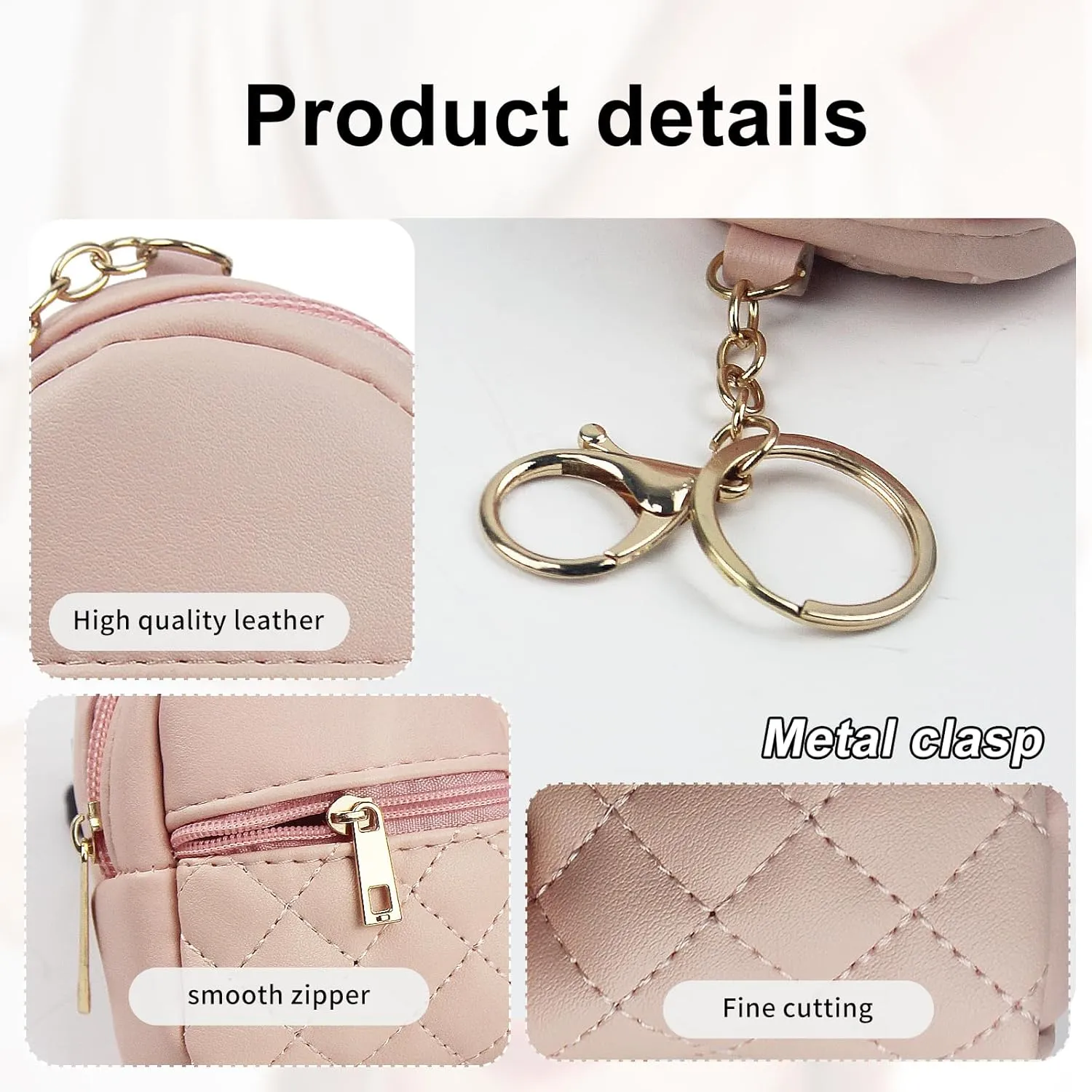 Small Change Coin Purse, Mini Backpack Cute Cosmetic Bag for Women with Keychain and 2 Zipper Layers, Change Purse for Travel and Dating (Black)