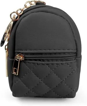 Small Change Coin Purse, Mini Backpack Cute Cosmetic Bag for Women with Keychain and 2 Zipper Layers, Change Purse for Travel and Dating (Black)