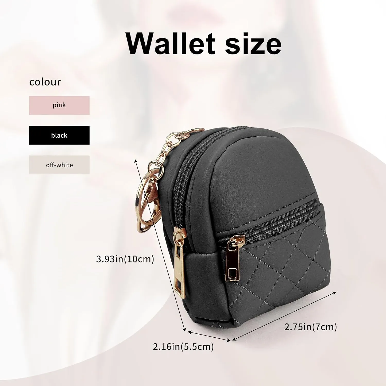 Small Change Coin Purse, Mini Backpack Cute Cosmetic Bag for Women with Keychain and 2 Zipper Layers, Change Purse for Travel and Dating (Black)