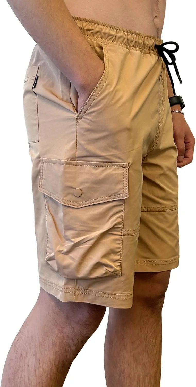 Southpole Men's Tech Woven Nylon Cargo Shorts, Quick Dry, Lightweight, Adjustable Waist