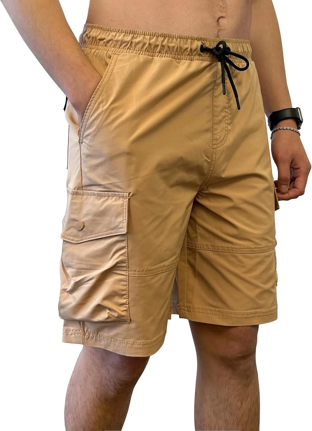 Southpole Men's Tech Woven Nylon Cargo Shorts, Quick Dry, Lightweight, Adjustable Waist
