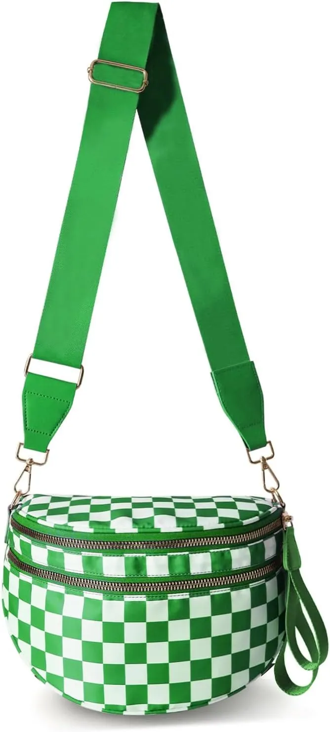 Spacious Checkered Crossbody Bum BagNylon Crossbody Bag with Adjustable Strap for WomenCheckered Purse, Fanny Pack