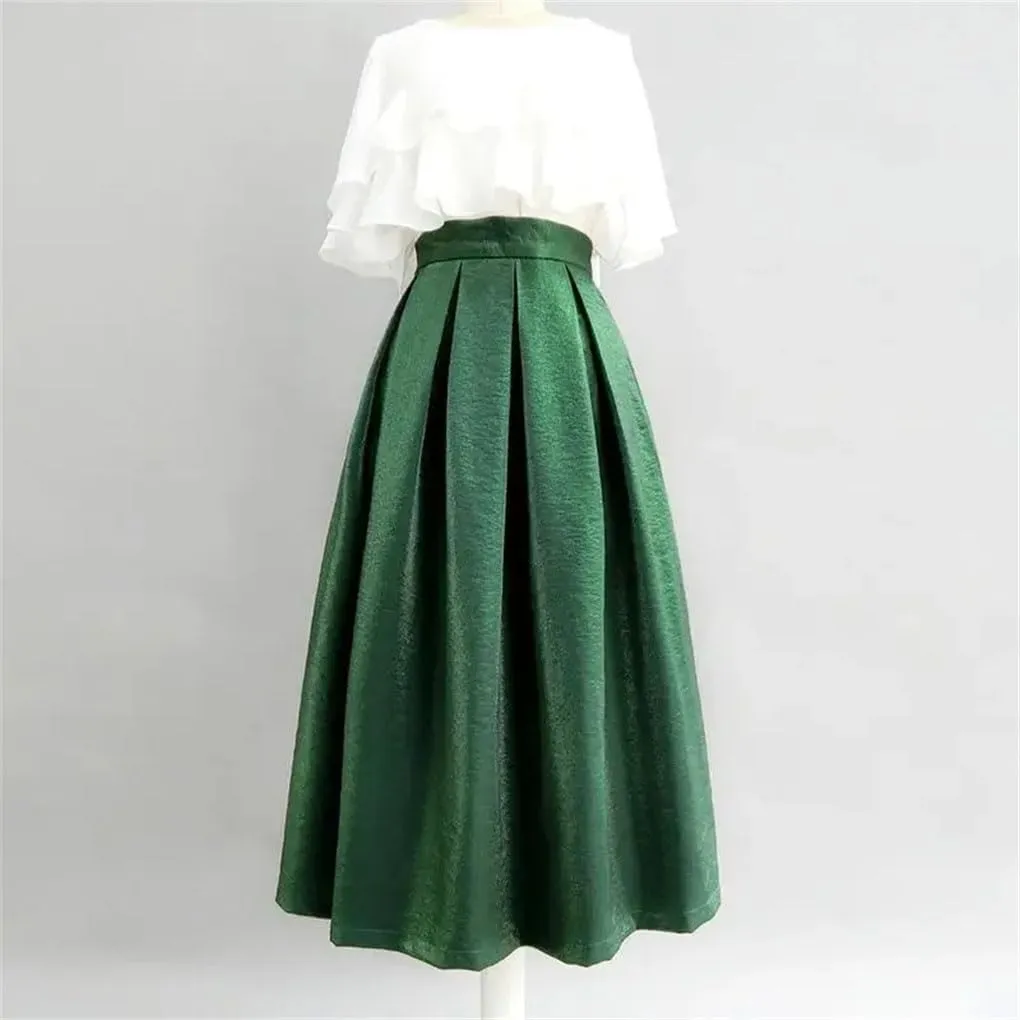 Spring Summer Elegant Women Skirts Office Ladies Casual Loose A-Line High Waist Solid Color Midi Skirt