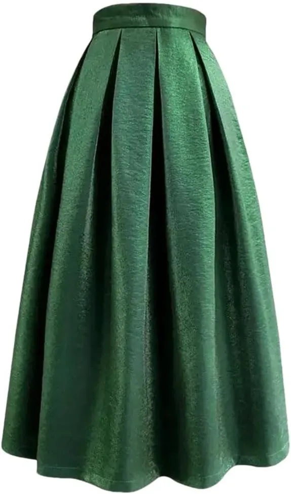 Spring Summer Elegant Women Skirts Office Ladies Casual Loose A-Line High Waist Solid Color Midi Skirt