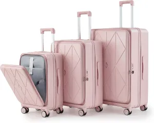 Stylish and Functional Luggage Set with Expandable Carry-On, 3 Pieces (20/24/28), Durable Hard Shell, Pink