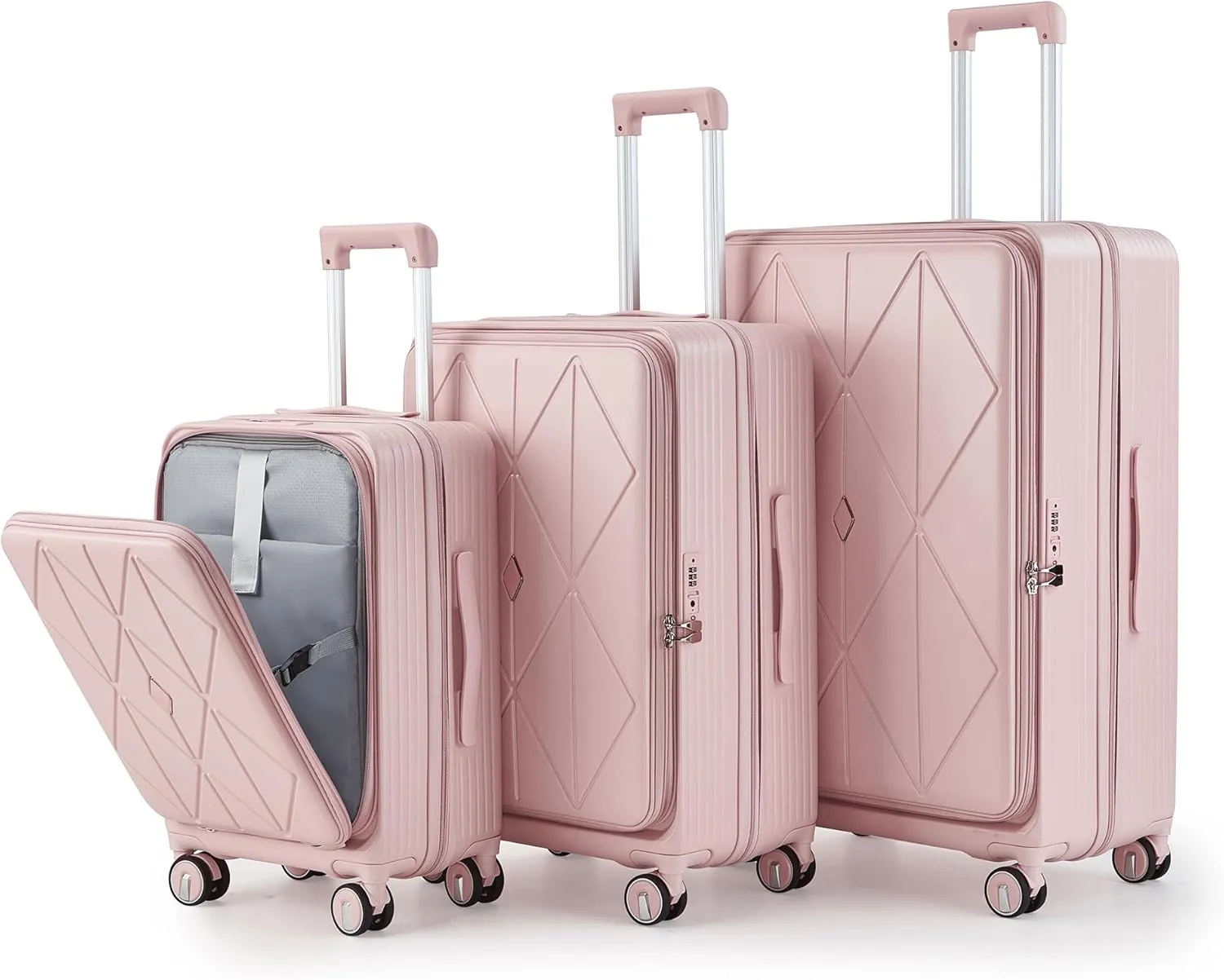 Stylish and Functional Luggage Set with Expandable Carry-On, 3 Pieces (20/24/28), Durable Hard Shell, Pink