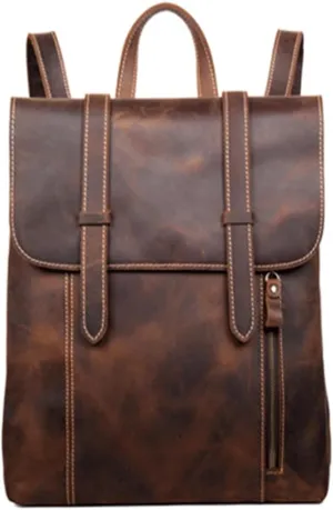 Stylish Vintage Leather Backpack,Fits 14/17" Laptop,Spacious & Durable,Ideal For Business Travel & Hiking,Trendy And Functional Design,Brown