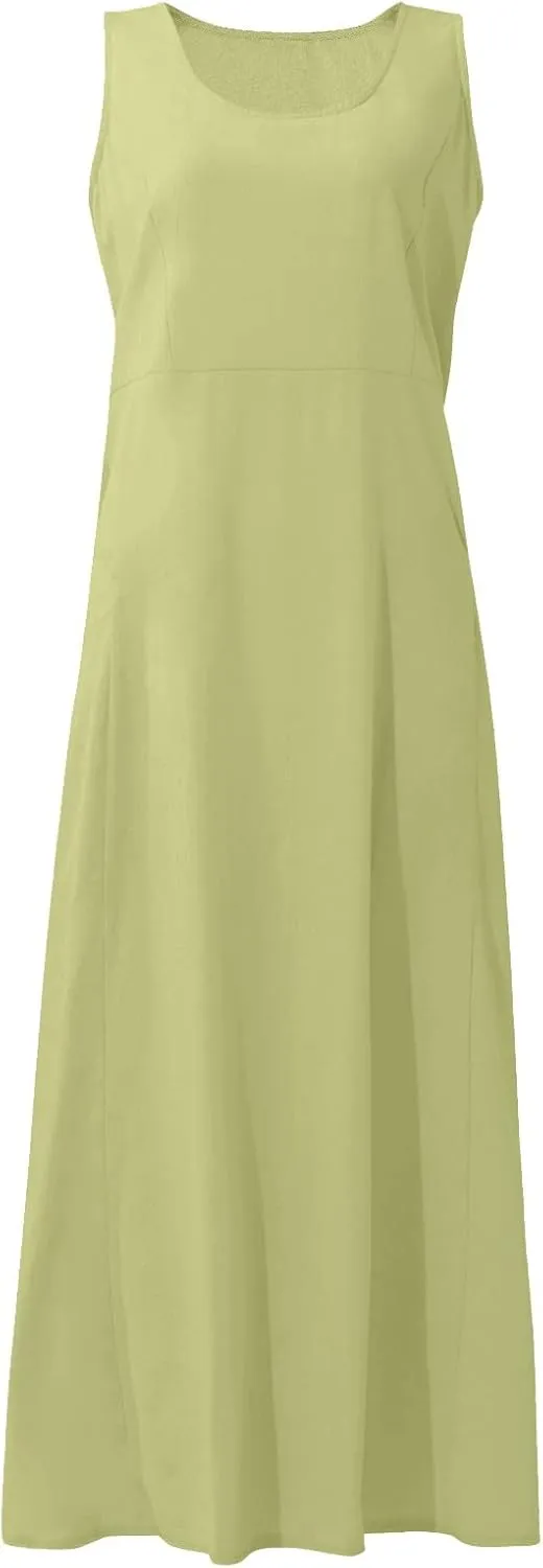 Summer Dresses for Women 2025 Casual Print Boho Sundress Crew Neck Sleeveless Pockets Beach Vacation Maxi Dresses