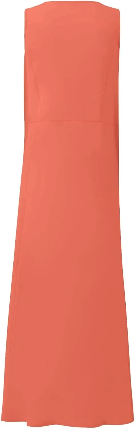 Summer Dresses for Women 2025 Casual Print Boho Sundress Crew Neck Sleeveless Pockets Beach Vacation Maxi Dresses
