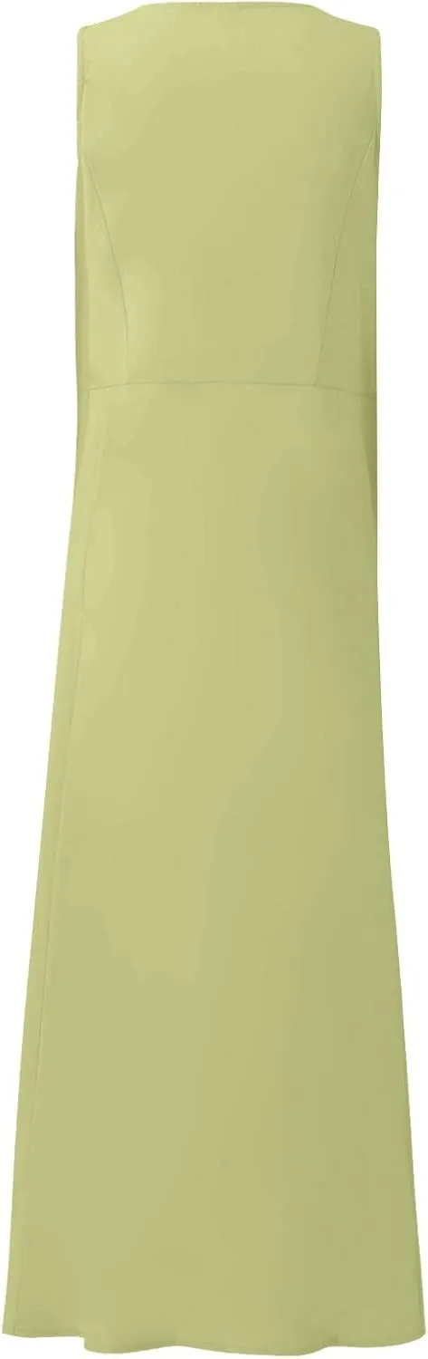 Summer Dresses for Women 2025 Casual Print Boho Sundress Crew Neck Sleeveless Pockets Beach Vacation Maxi Dresses