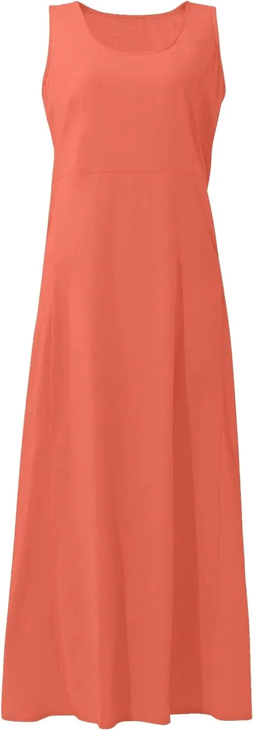 Summer Dresses for Women 2025 Casual Print Boho Sundress Crew Neck Sleeveless Pockets Beach Vacation Maxi Dresses