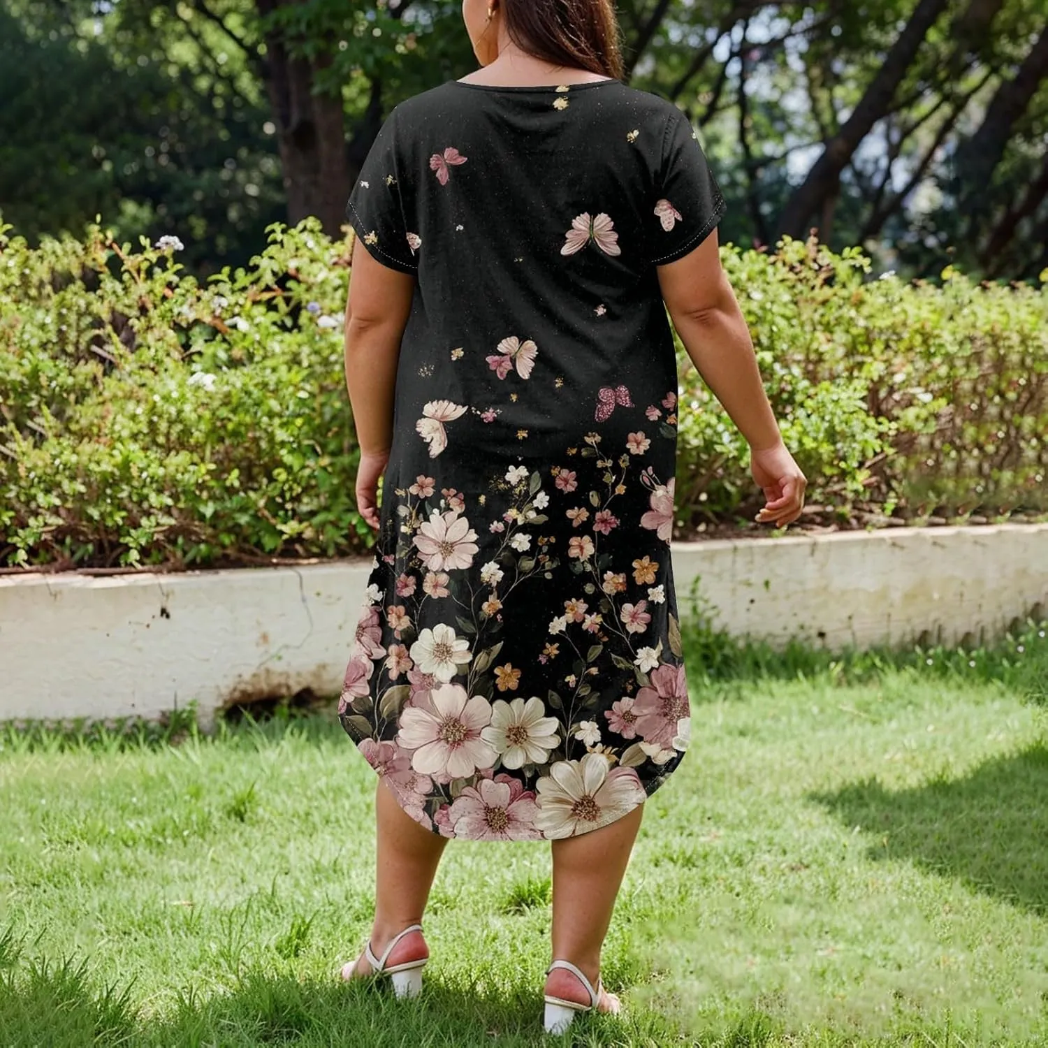 Summer Dresses for Women 2025 Maxi Split Hem Short Sleeve Beachy Dresses with Pockets Trendy Resort V-Neck Outfits