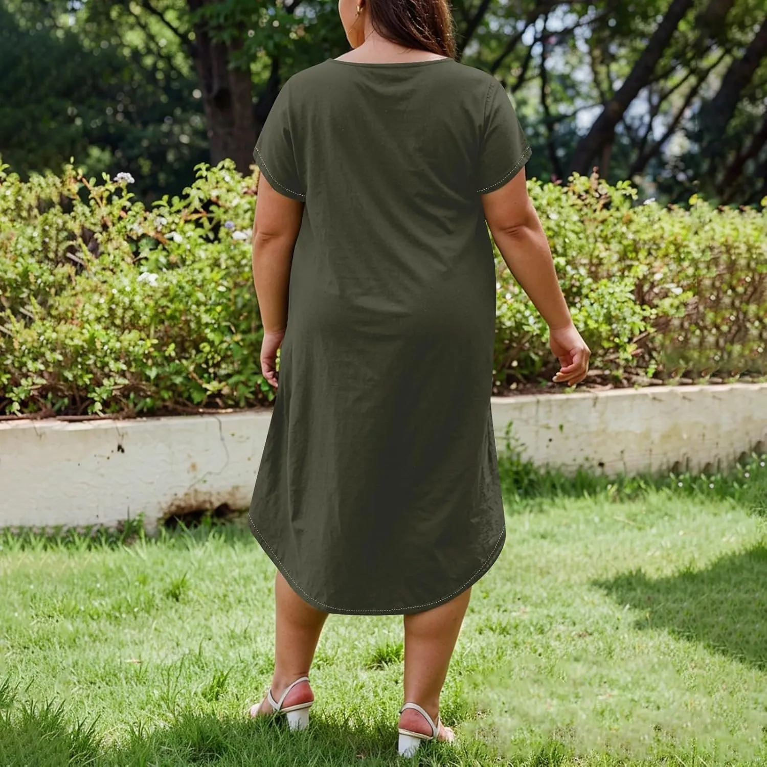 Summer Dresses for Women 2025 Maxi Split Hem Short Sleeve Beachy Dresses with Pockets Trendy Resort V-Neck Outfits