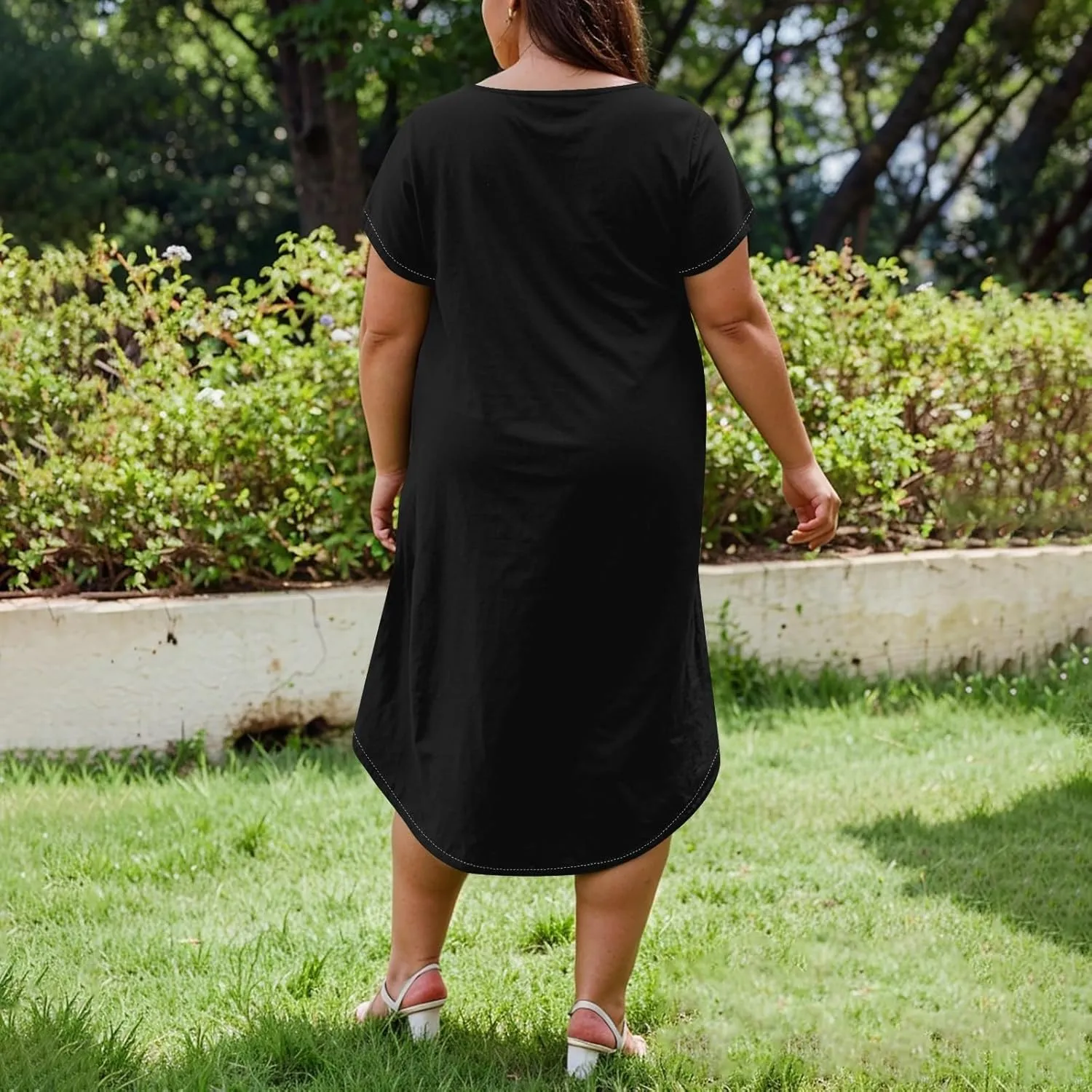 Summer Dresses for Women 2025 Maxi Split Hem Short Sleeve Beachy Dresses with Pockets Trendy Resort V-Neck Outfits