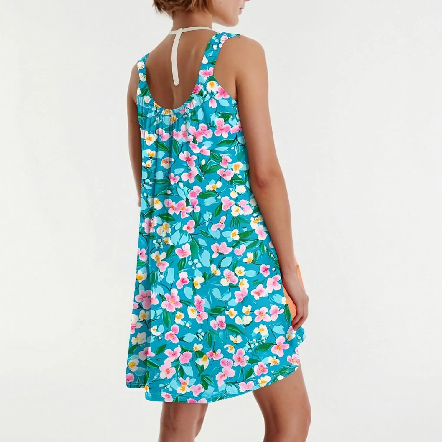 Summer Dresses for Women Sleeveless Spaghetti Strap Casual Boho Dresses Square Neck Ruffle Front Short Nightgowns