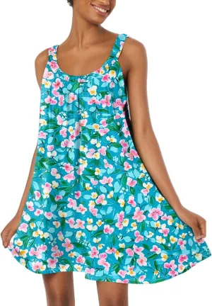 Summer Dresses for Women Sleeveless Spaghetti Strap Casual Boho Dresses Square Neck Ruffle Front Short Nightgowns