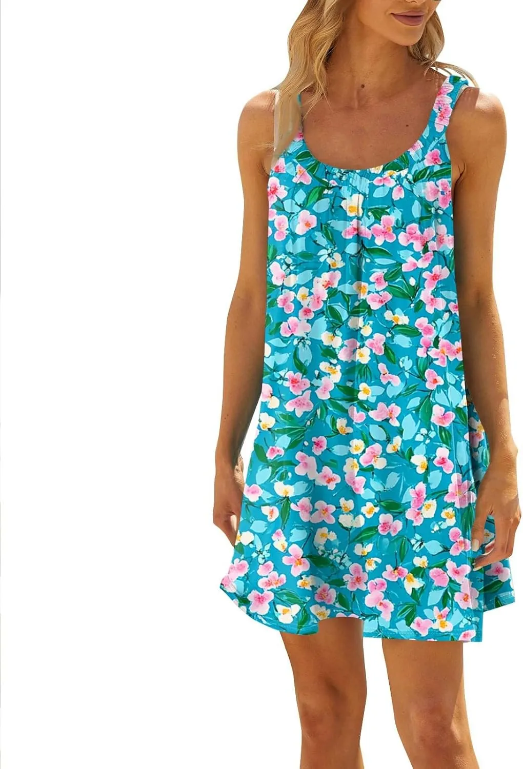 Summer Dresses for Women Sleeveless Spaghetti Strap Casual Boho Dresses Square Neck Ruffle Front Short Nightgowns