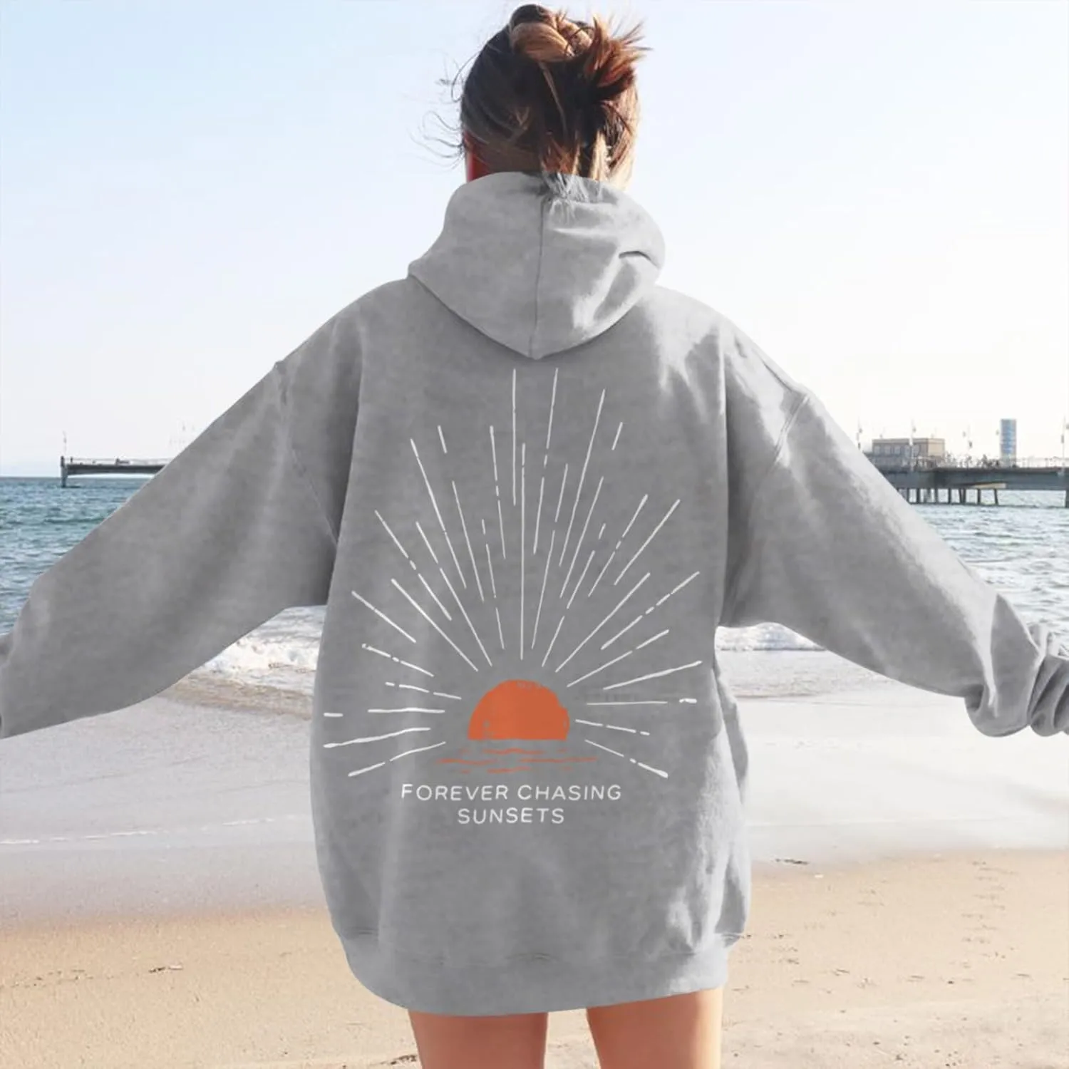 Sunsets Graphic Beachy Hoodies for Women Lets Watch the Sunset Hoodie Womens Beach Aesthetic Hooded Sweatshirt